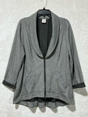Cabi Drop Off Gray PinStriped Zipper detail Blazer Knit Jacket size XLarge